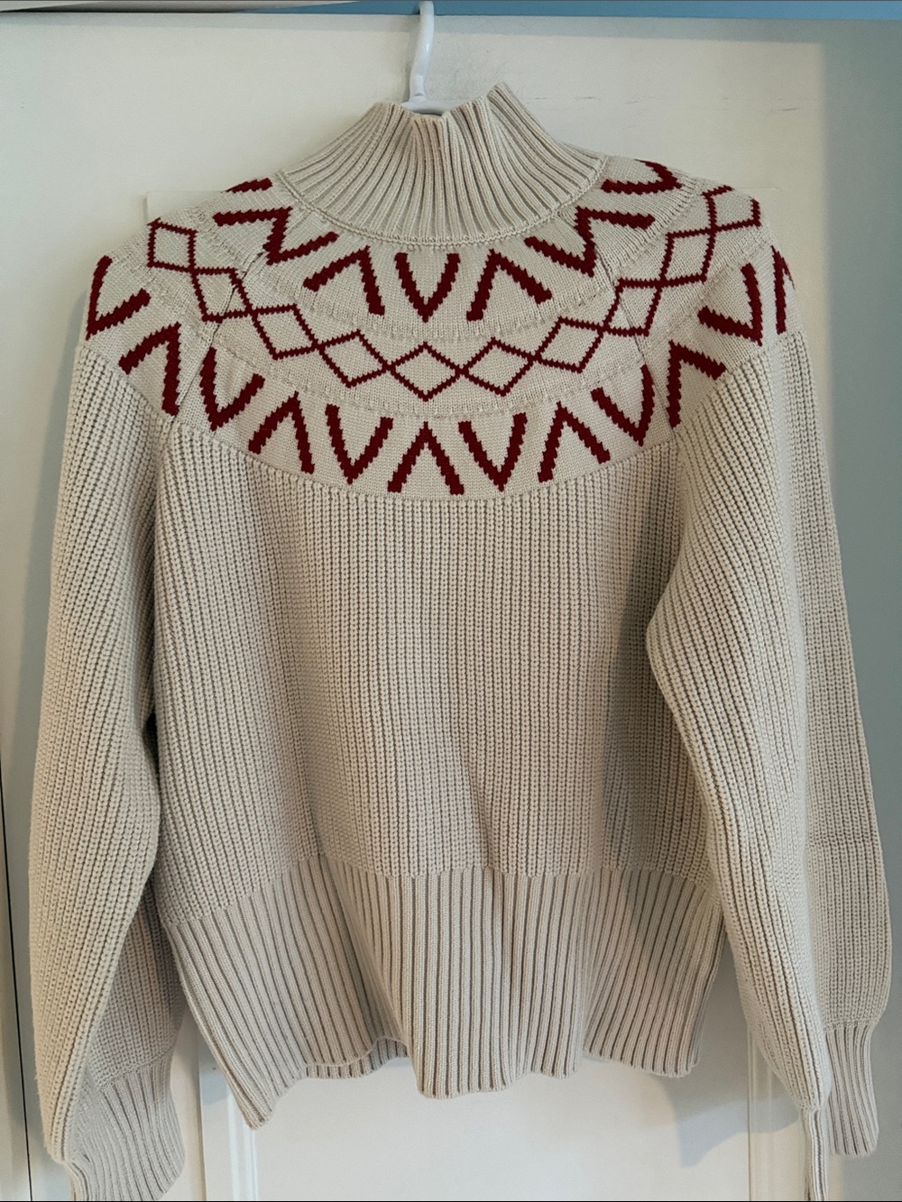 Varley Cream Sweater with Red Fair Isle Yoke